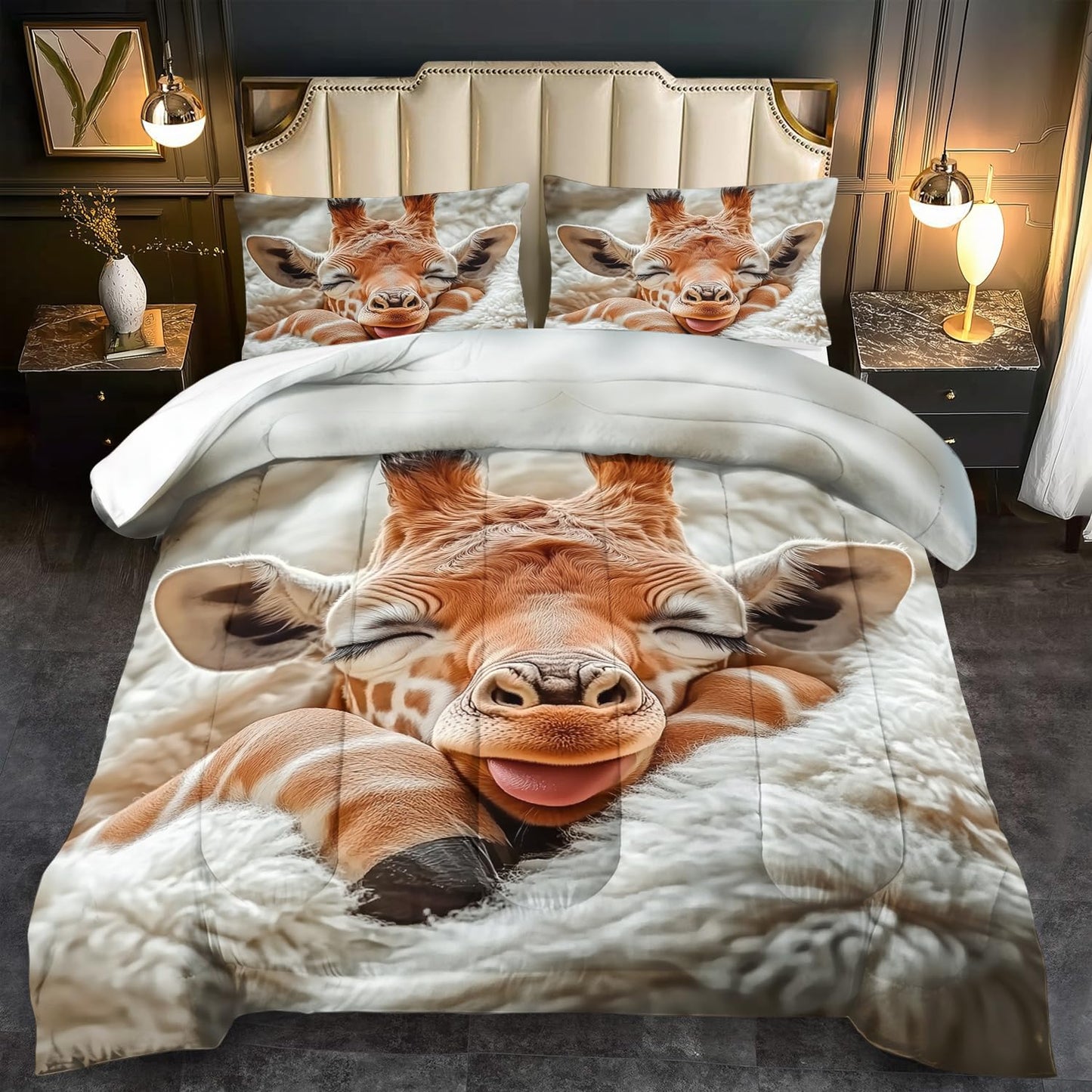 llyxsesty Cute Giraffe Comforter Set King Girls Animal Deer Bedding Set for Boys Africa Comforter King Quilt Africa Bedroom Decor Cute Animal Bedding Giraffe Home Decor Bedroom