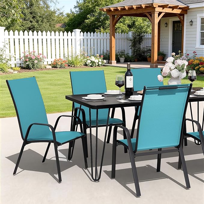 JEAREY Patio Dining Chairs Set of 4, Outdoor Stackable Dining Furniture Set, All Weather Dining Set for Lawn, Garden, Backyard, Poolside, Peacock Blue
