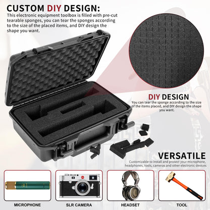Hard Carrying Case,Shockproof Storage Box with Customizable Foam,11inch Portable Protective Tool Box for Microphone,Recorder,Electronics,Tools,Cameras,Equipment and More,11.6"x7.3"x2.8"