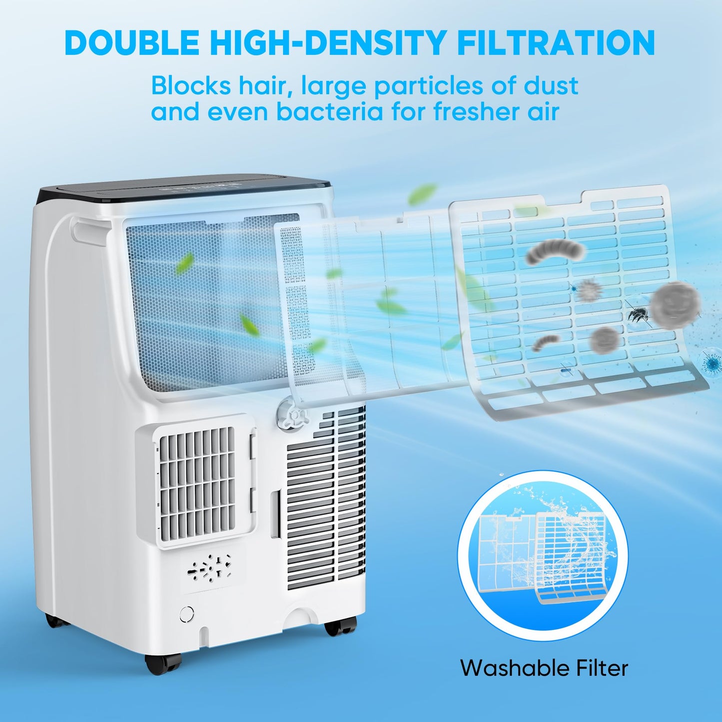 12,000 BTU Portable Air Conditioner Cools Up to 500 Sq.Ft, 3-IN-1 Energy Efficient Portable AC Unit with Remote Control & Installation Kits for Large Room, Campervan, Office, Temporary Space