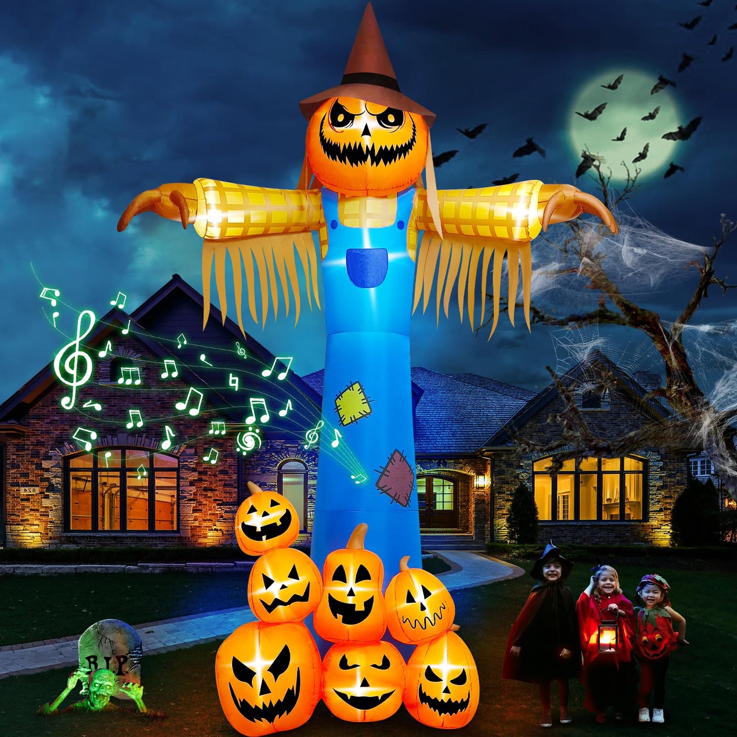 12.5FT Giant Pumpkin Head Halloween Inflatable with Built-in LED Lights and Sound Blow Up Halloween Yard Decorations Lawn Party Indoor Outdoor