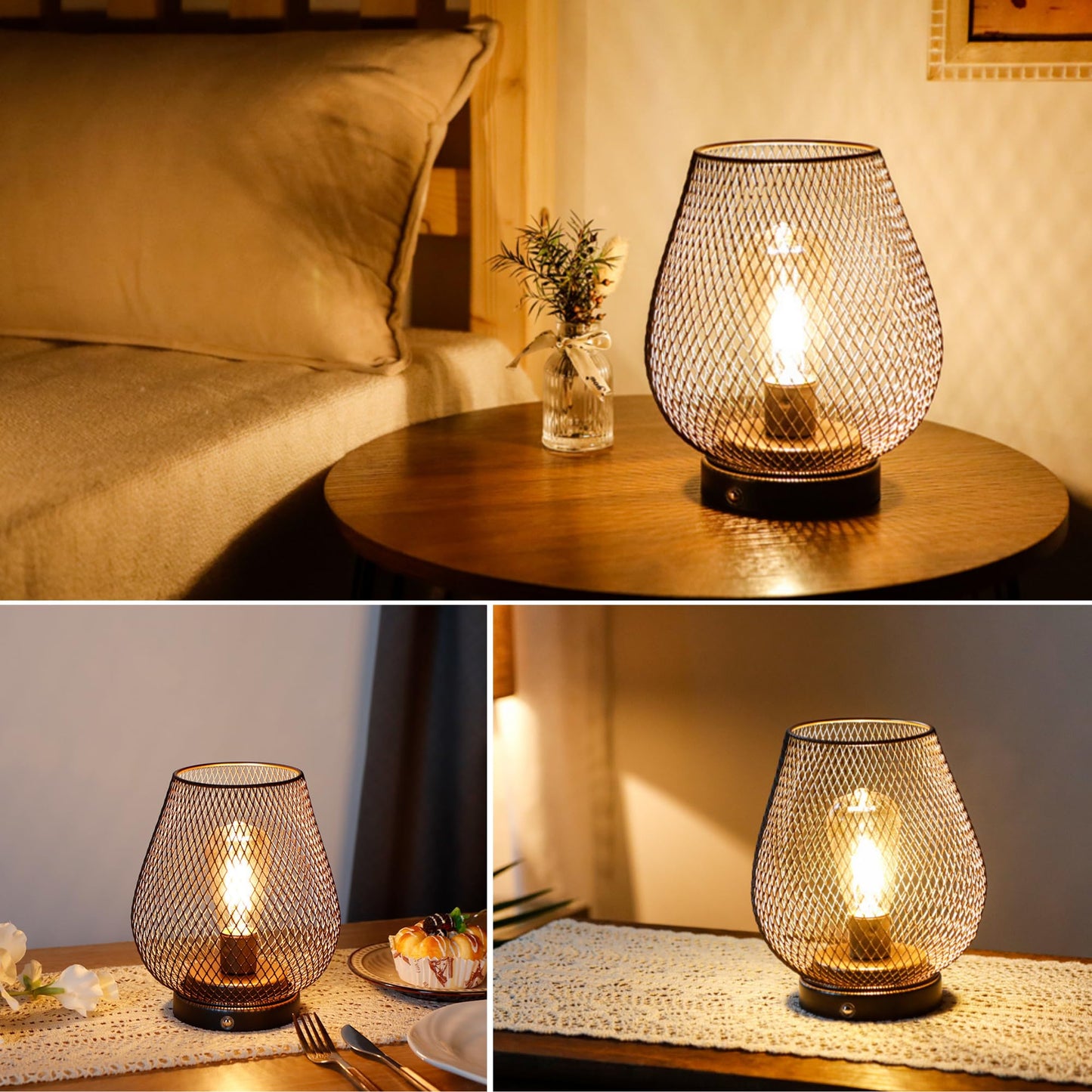 JHY DESIGN Dimmable Touch Bedside Table Lamp Rechargeable Battery Powered Lamp with LED Bulb Cordless Accent Lamp for Weddings Parties Patio Events for Indoors Outdoors(Metal Base, Bronze Egg)