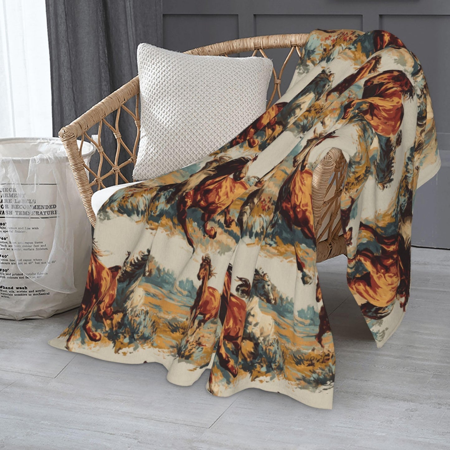 Vintage Horse Western Flannel Throw Blanket Soft Cozy Blanket for Living Room Couch Sofa Bed 50 x 60 Inches