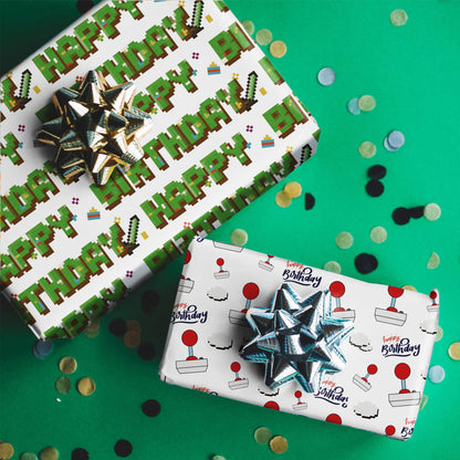 WRAPLULU Pixel Style Birthday Wrapping Paper Roll - 17.5" × 26 Ft - Retro Video Gaming Gift Wrap with HAPPY BIRTHDY, Perfect for Birthday Christmas
