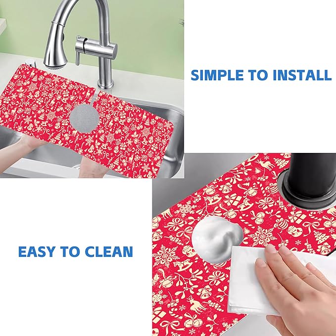 Christmas Reindeer Bell Snowflake Kitchen Sink Splash Guard Mat Absorbent Fast