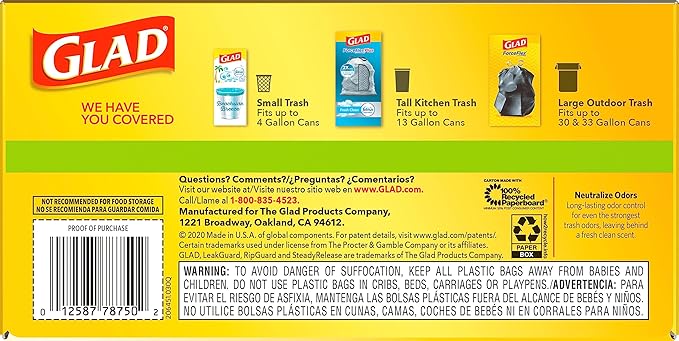 Glad ForceFlex Tall Kitchen Drawstring Trash Bags, 13 Gal, Gain Original