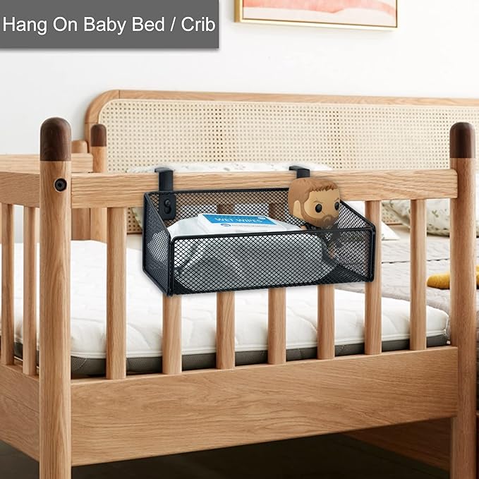Bedside Caddy Hanging Storage Basket Beside Shelf Metal Organizer