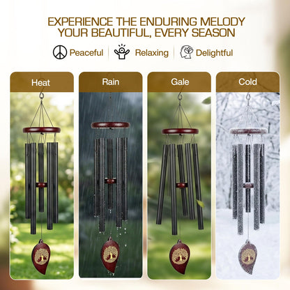 Obitelj Love 36" Memorial Wind Chimes for Outside, Double Sided Engraving Pendant, Deep Tone 6 Aluminum Tubes & Pine Wood, Sympathy Gift for Loss, Includes Acrylic Heart Plaque & a Letter from Heaven