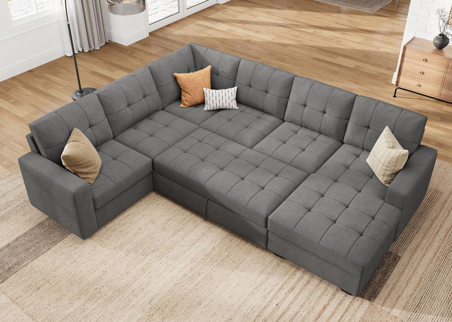 HONBAY Sleeper Sofa Bed with Storage Chaise, Sectional Couch with Pull Out Bed, U Shaped Sectional Sleeper Sofa Couch, Grey