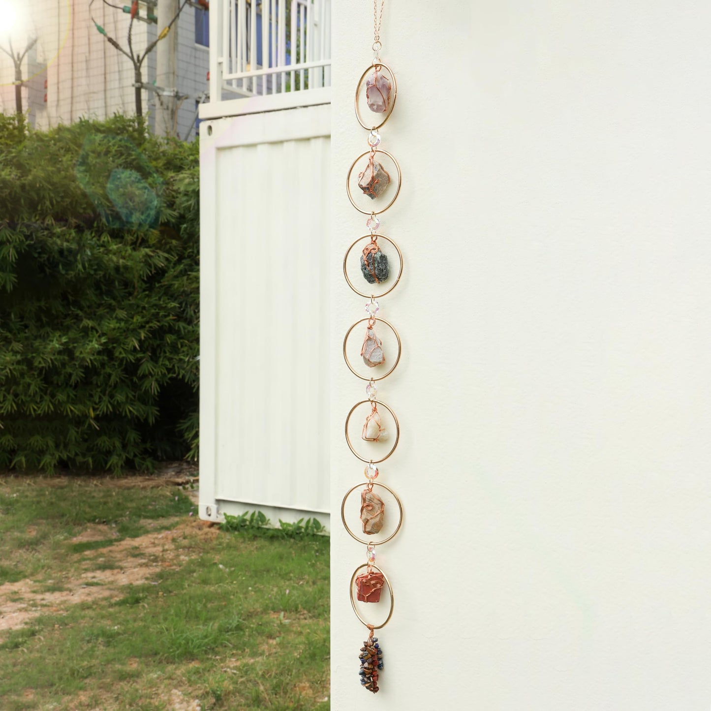 7 Chakra Healing Crystals Hanging Ornament，Handmade Chakra Natural Stones Gemstones Wall Hanging Ornaments for Home Decor Yoga Meditation(7 Natural Stones)