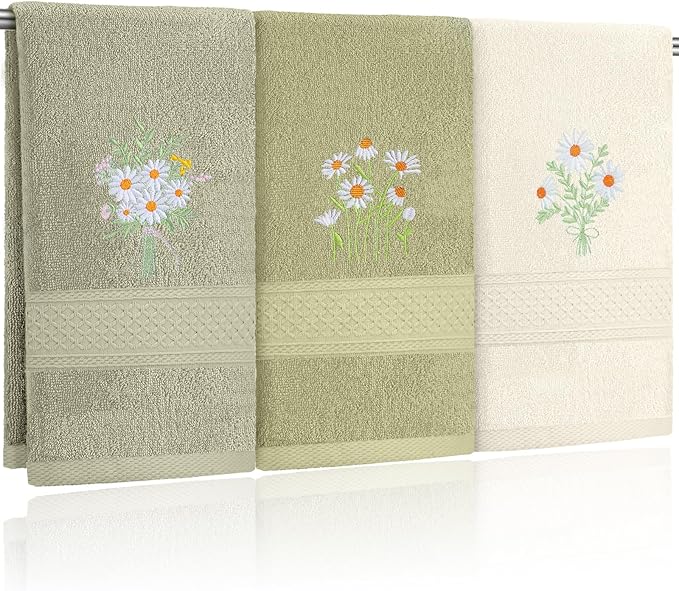 3 Pcs Daisy Floral Hand Towels Daisy Flowers Boho Bathroom Decor 14x29 Inch