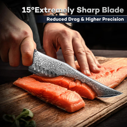 DRAGON RIOT Japanese Chef Knife, Damascus Kitchen Knife with VG10 Steel Core, Ultra Sharp Handmade Cooking Knives with Ergonomic Handle, Premium Gift Box for Mon and Dad