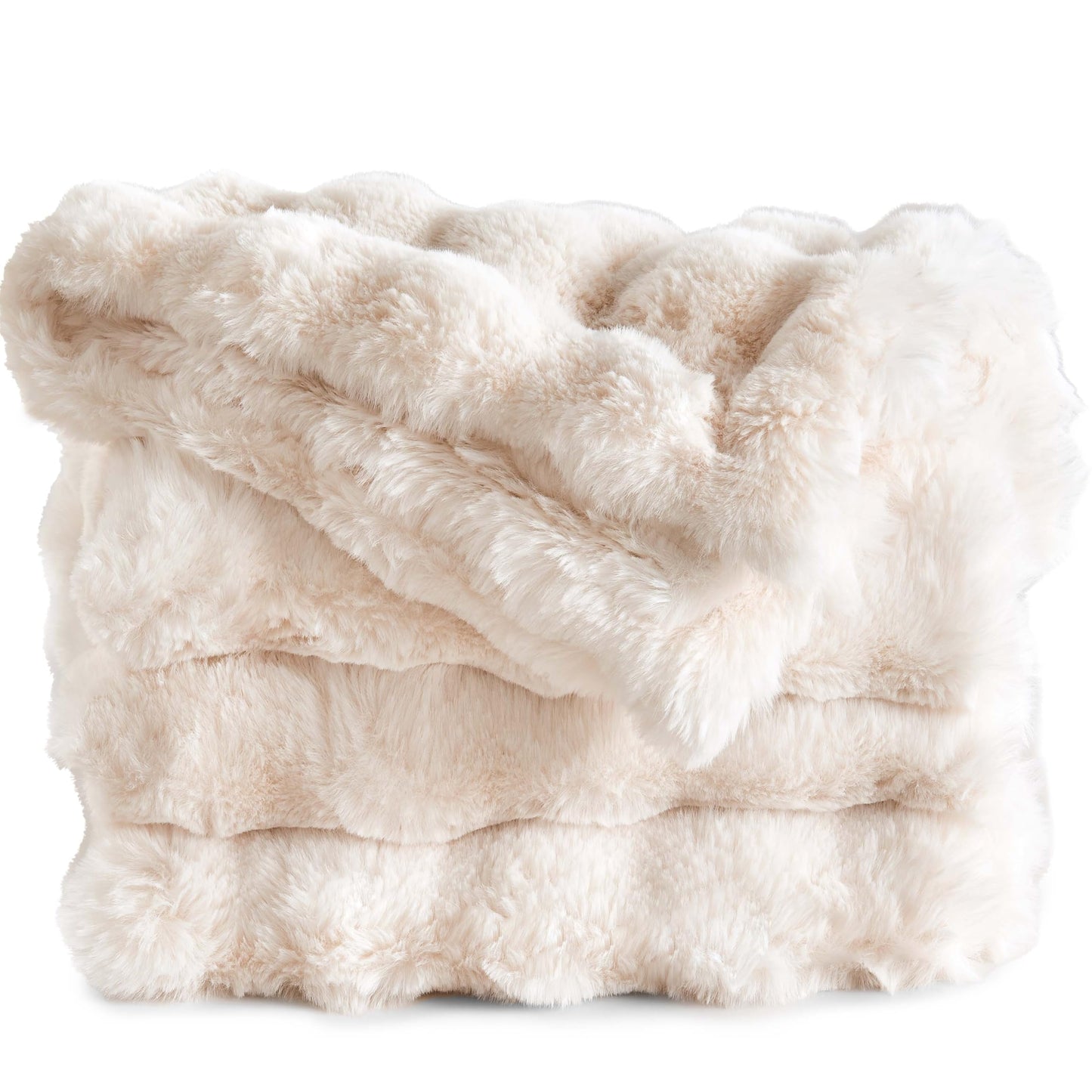 Luxury Faux Rabbit Fur Throw Blanket, Soft Bubble Fluffy Blanket Cozy Fuzzy Throw Blankets for Bed Sofa Couch, Decorative Thick Warm Plush Fuzzy Elegant Soft Mink Blanket (50" x 60",Cream White)