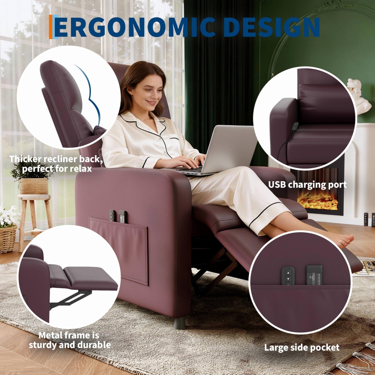 Garvee Power Recliner Chair, Adjustable Electric Recliner Ergonomic Overstuffed Single Sofa, Home Theater Seating for Living Room