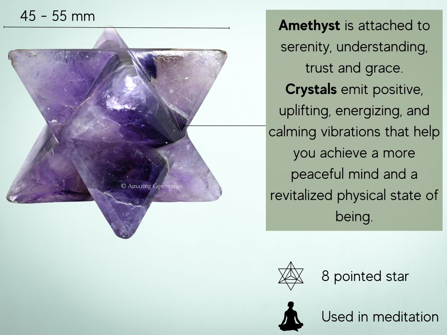 Amazing Gemstone Amethyst Merkaba Crystal - 2 Inches Metaphysical Merkaba Star for Meditation - Energetic Tetrahedron Crystal and Healing Stones for Spiritual Growth and Healing (45-55mm)