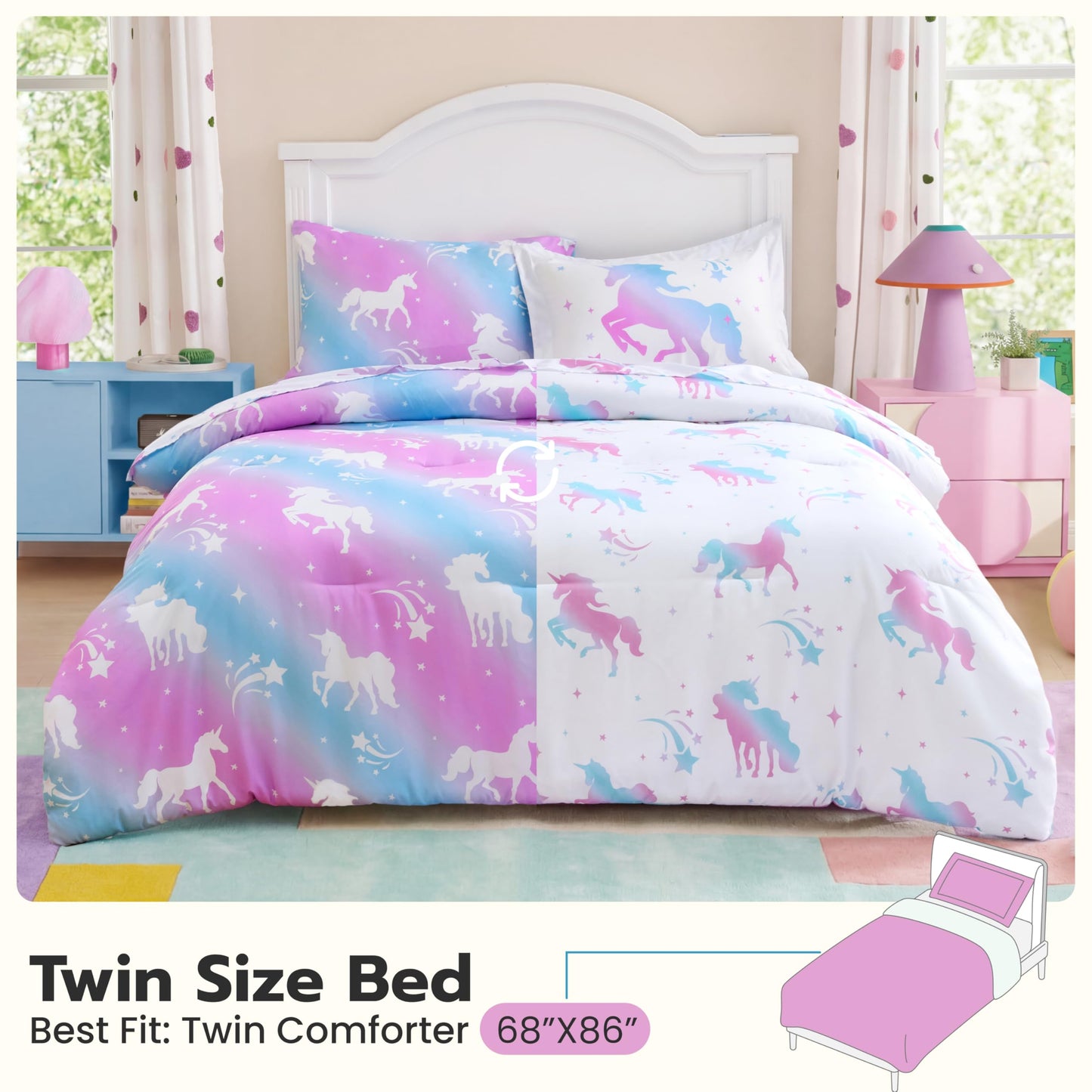Joiedomi Kid Twin Comforter Set 5 Piece Dream Unicorn Bedding Set for Boys Girls Super Soft Microfiber Bed in a Bag with Comforter Sheets Pillowcase Sham