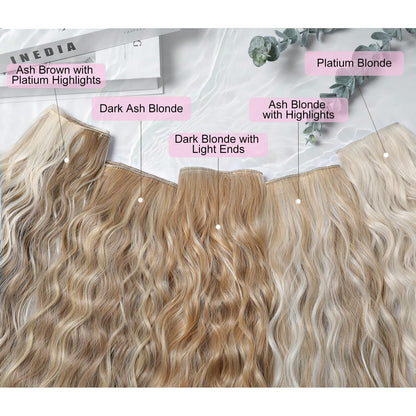 Hair Extensions, REECHO Blonde Clip in Hair Extensions 24" Thick Long Loose Waves hair extensions HE002 Invisible Lace Weft Natural Soft Hairpieces for Women ¨C Platinum Blonde