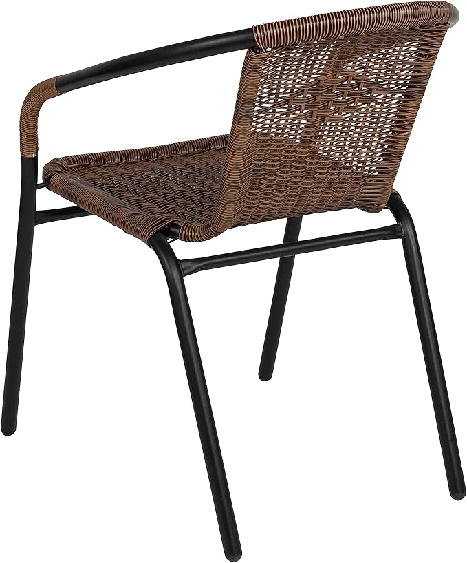 Flash Furniture Lila Modern Rattan Indoor/Outdoor Stackable Dining Chairs, Stacking Rattan Bistro Chairs for Patio or Restaurant, Set of 2, Brown