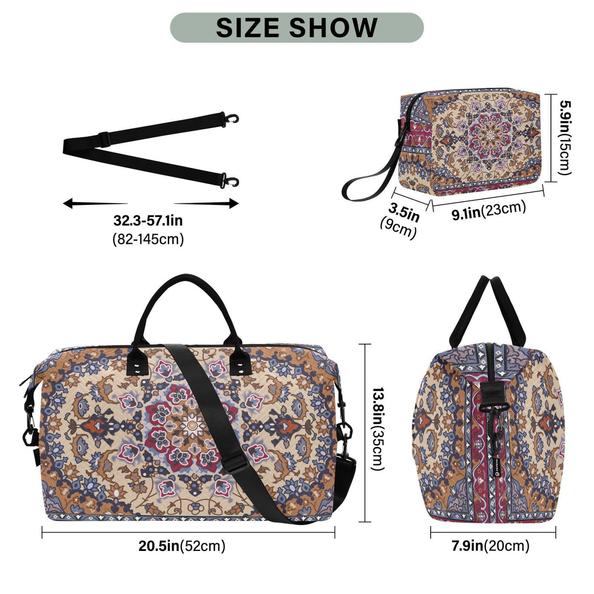 Aflyko Travel Duffel Persian Carpet Tribal Mandala Sport Tote Gym Weekender Overnight for Men Women Flight Approved Carry On Fitness Dance Go-To Daily, Medium