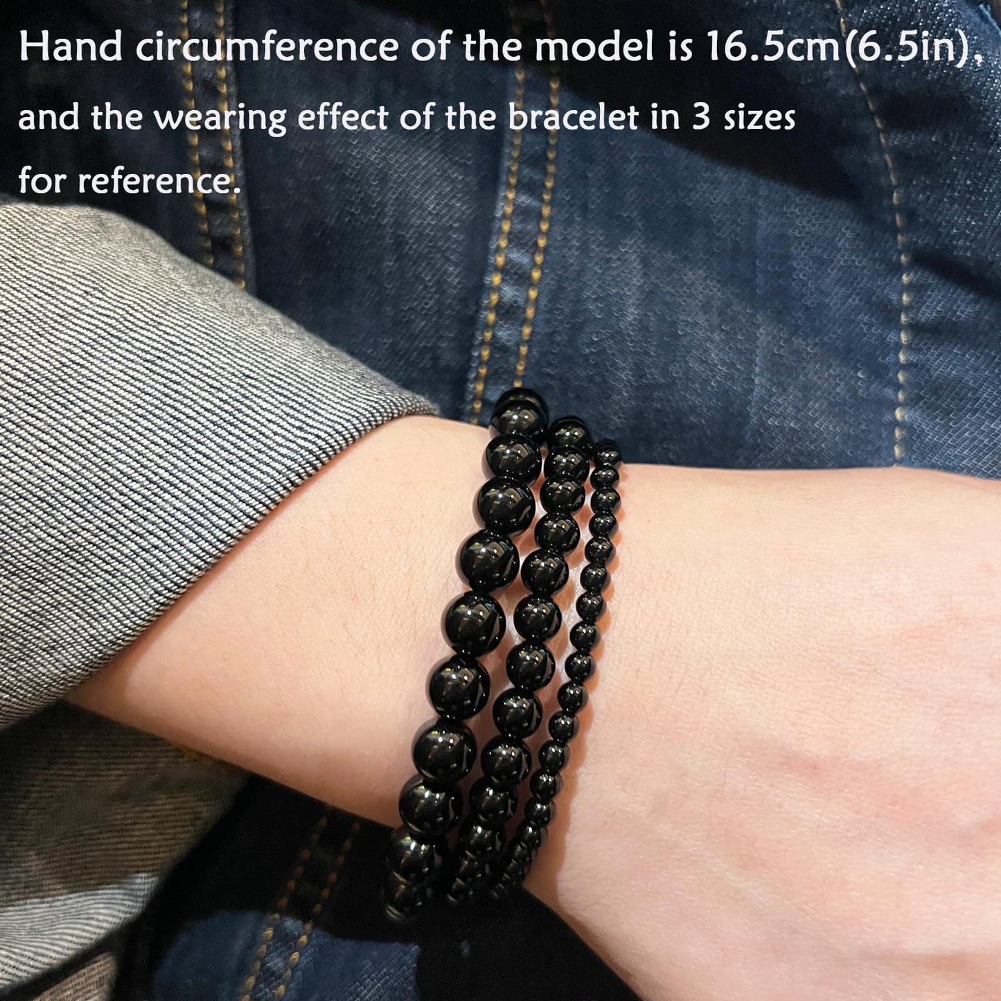CHCCOYE 4mm Natural Healing Gemstone Bracelet Handmade Yoga Stretch Elastic Bracelet Stress Relief Crystal Jewelry for Men and Women (4mm, Black Onyx)