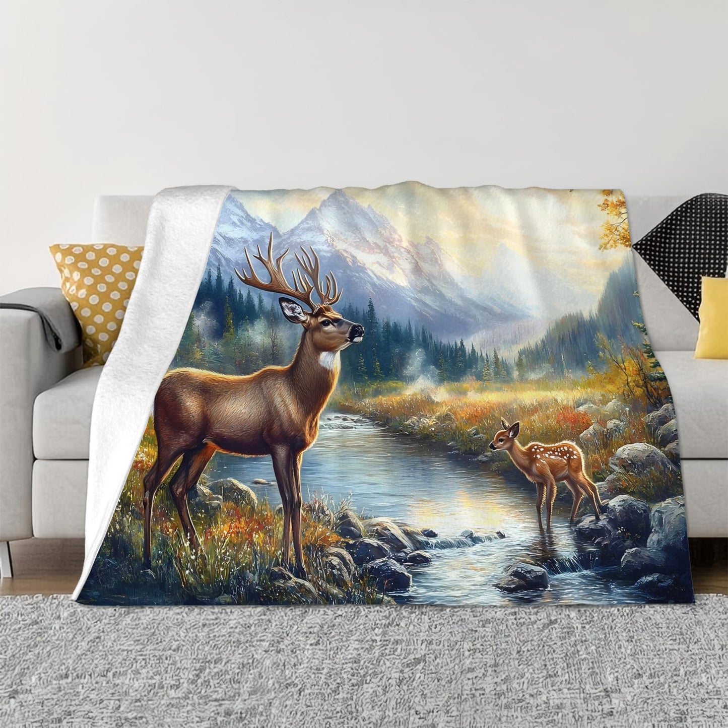Tijuboni Elk Deer Throw Blanket Mountain Cabin Gifts for Women Men Girls Boys Kids Adults Soft Flannel Fleece Blanket for Couch Sofa Bed Home Decor 40"x50"