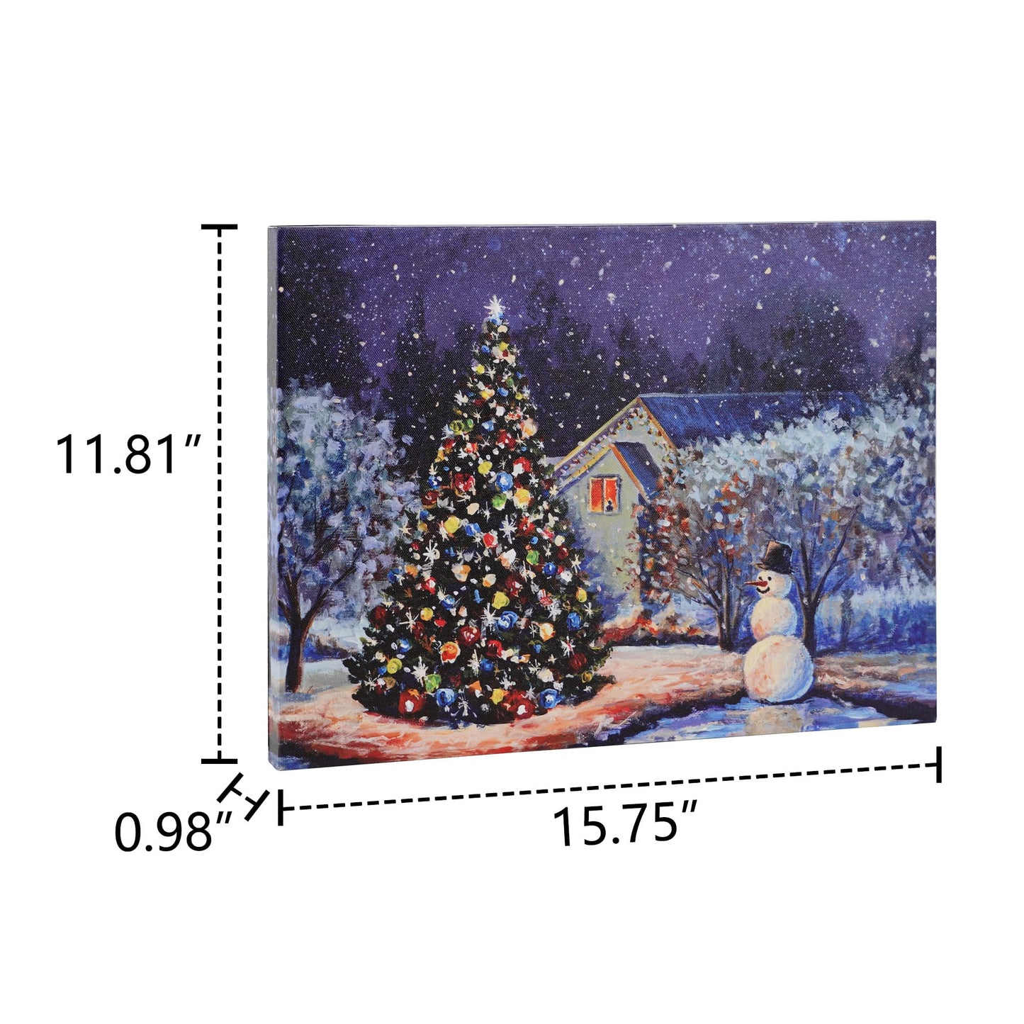 SOFFEE DESIGN 12'' x 16'' LED Christmas Canvas Prints Wall Art, Light Up Snowy Scene Wall Hanging Picture for Holiday Decor, Battery Operated - Shiny Christmas Tree