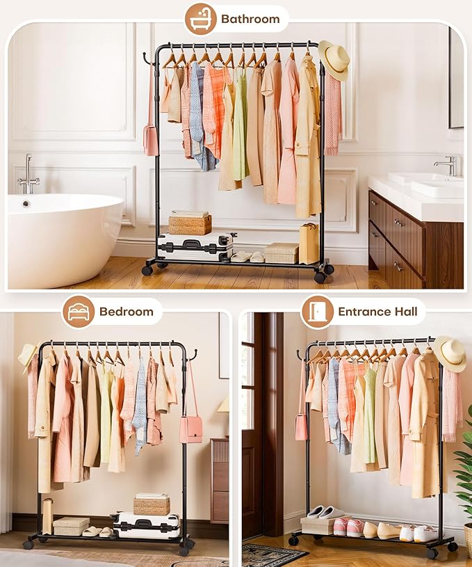 Homde Heavy Duty Clothes Rack: 120lb Standing Garment Storage
