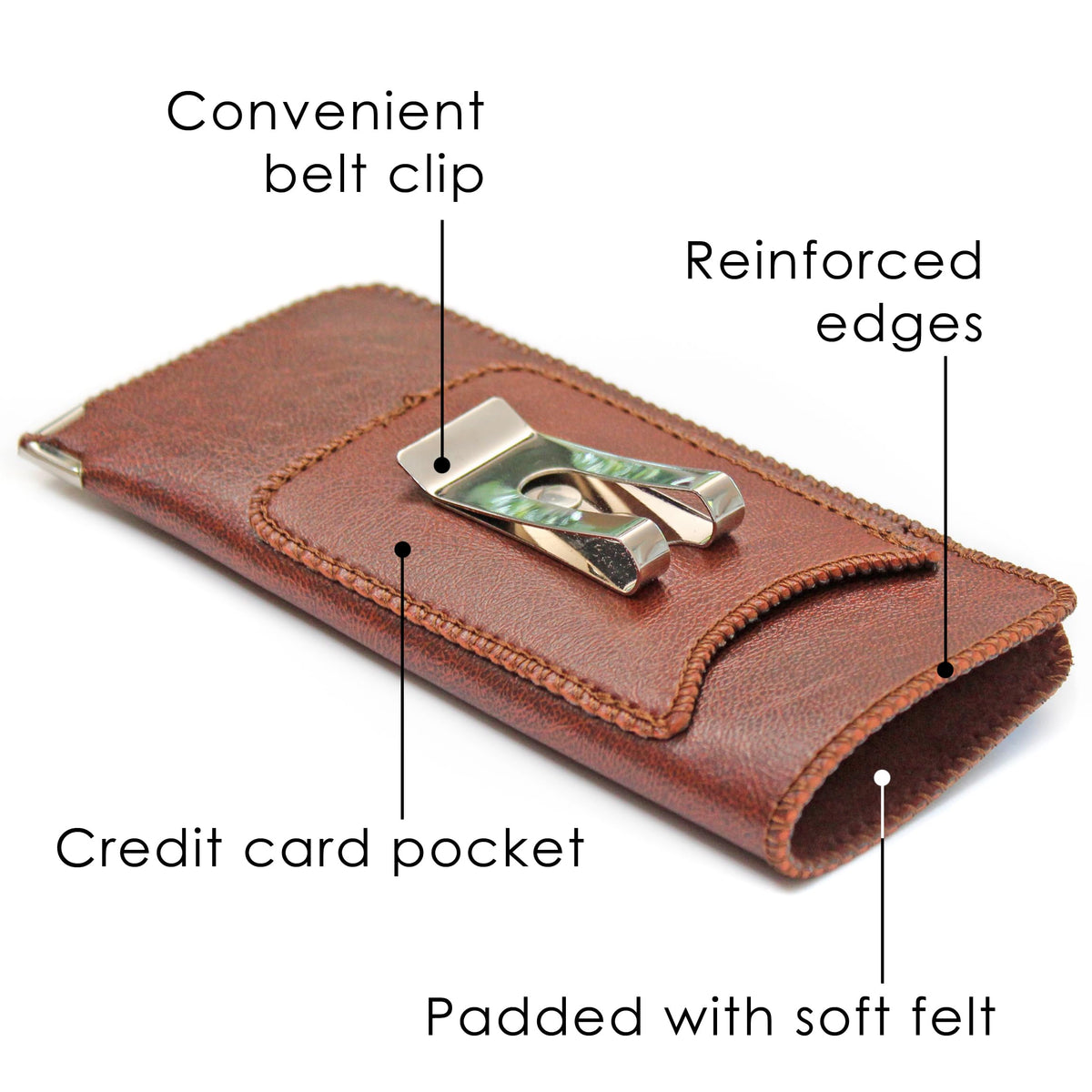 Premium Soft Glasses Case with Belt Clip & Card Pocket, PU Leather Eyeglass Sunglass Reading Glasses Case Pouch Brown B01BR