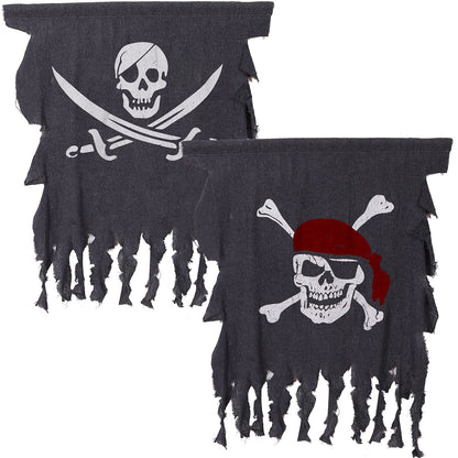 Tatuo 2 Pieces Pirate Flag Halloween Pirate Party Decorations 3 x 2.5 Feet Weathered Retro Creepy Ragged Jolly Roger Flag Skull Bones Banner for Halloween Party Decorations, Kids Room Decor