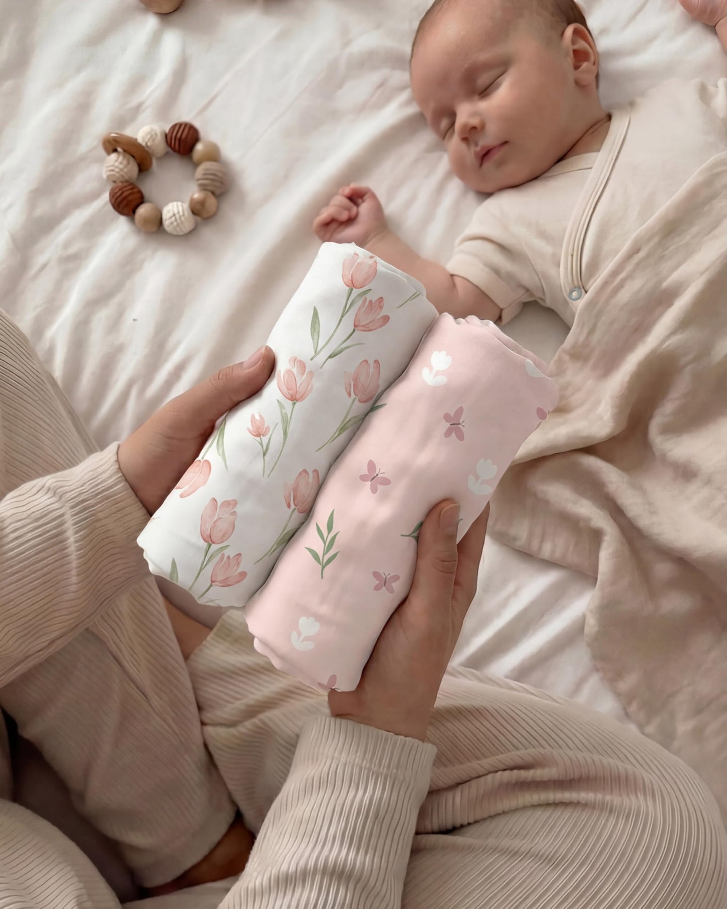 Nyessmee Baby Crib Sheets Girl, Fitted Crib Sheets 52" x 28", Soft Breathable Microfiber Sheets for Standard Crib and Toddler Mattress, 2-Pack Pink Tulips