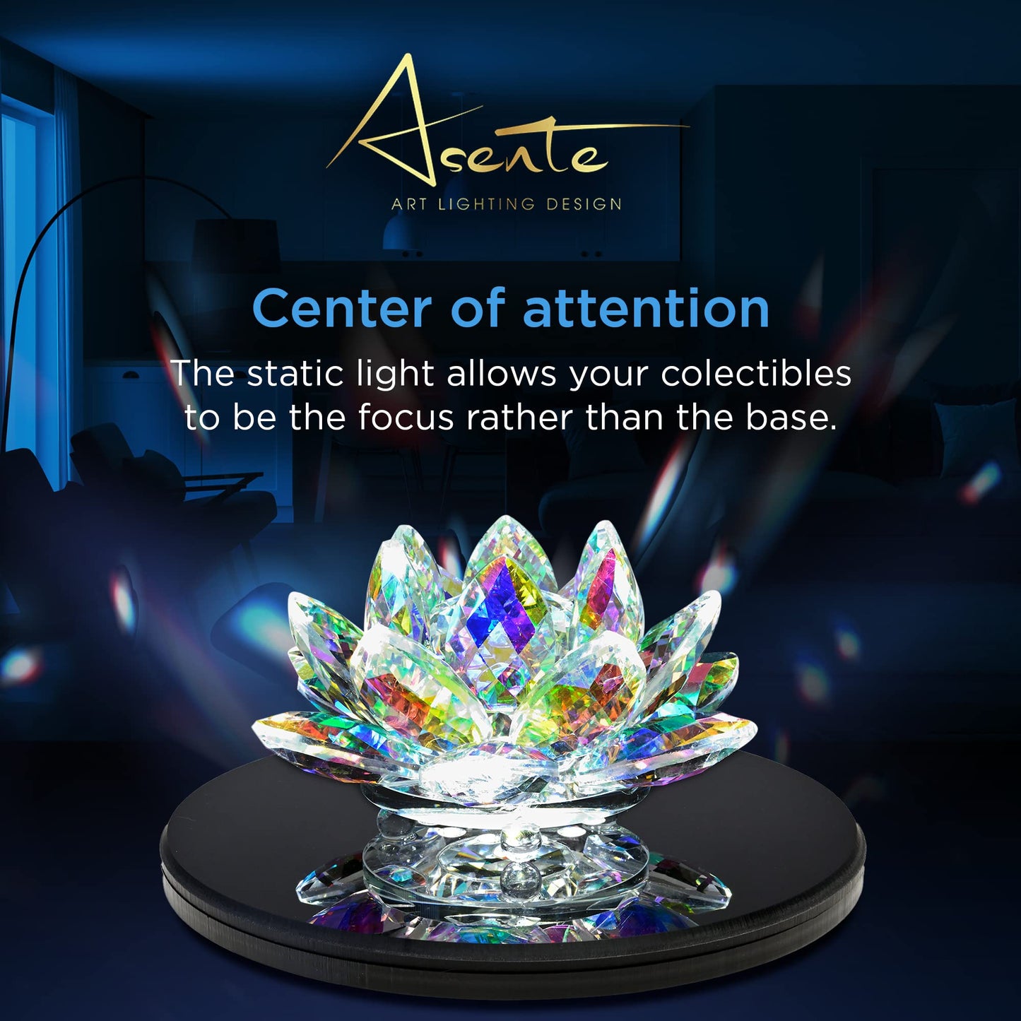 ASENTE 19 LED White Light Stand Base - Circular Illuminated Display Pedestal for 3D Crystal Glass Art - LED Light Base & Crystal Display Stand, AC/USB Plug Operated Lighted Acrylic, Crystal Base Black