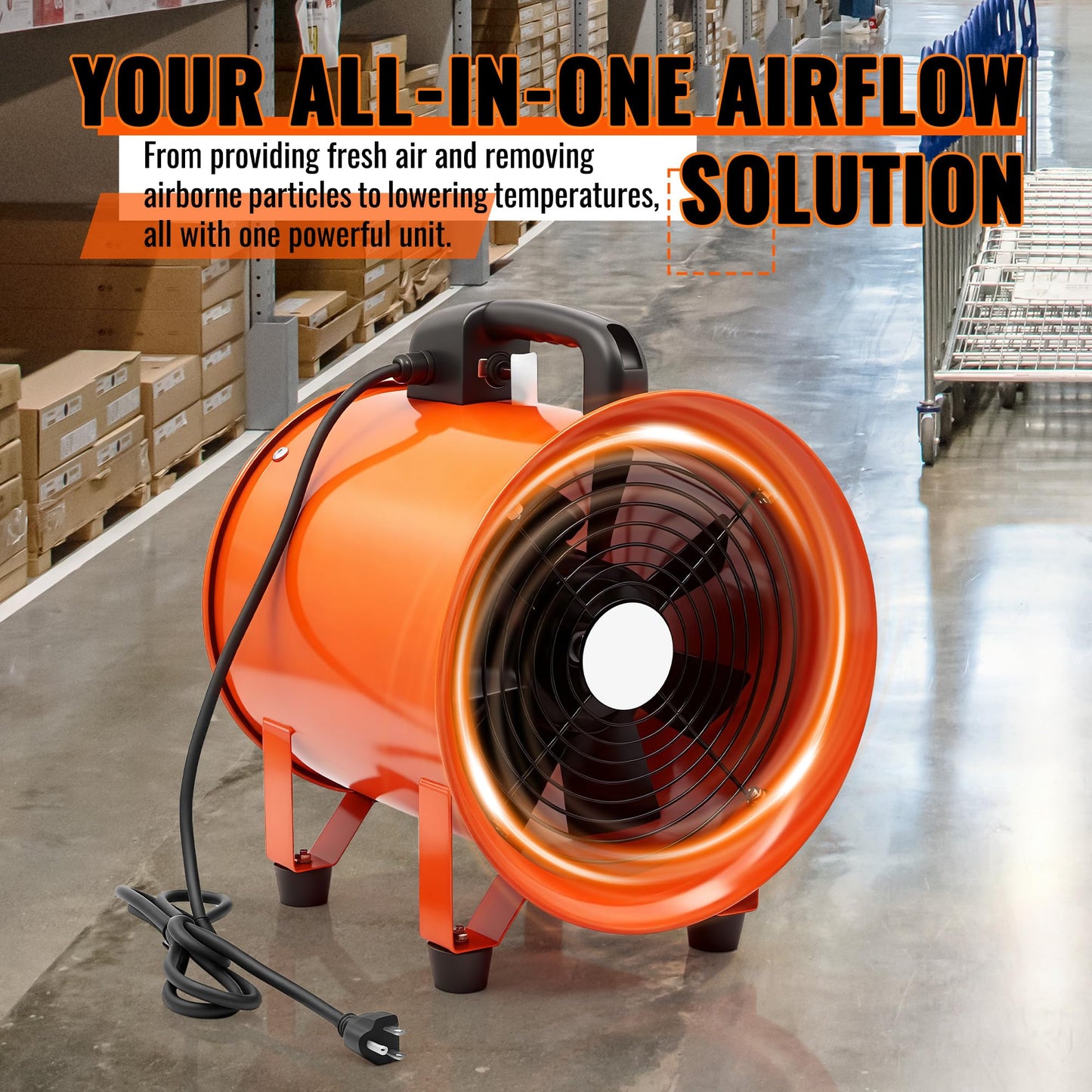 dreamdragon 12-Inch Utility Blower Fan with 25ft Duct – 3300 RPM High Airflow, Low-Noise 69dB, Portable Industrial Ventilator for Crawl Space, Workshop, Basement Drying & Exhaust