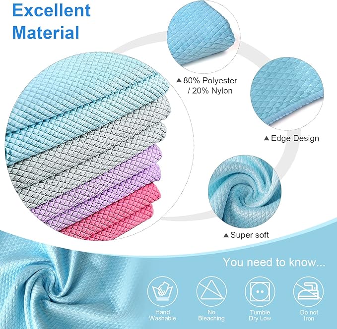 Niveaya Microfiber Glass Cleaning Cloth, Stainless Steel Windshield Shower