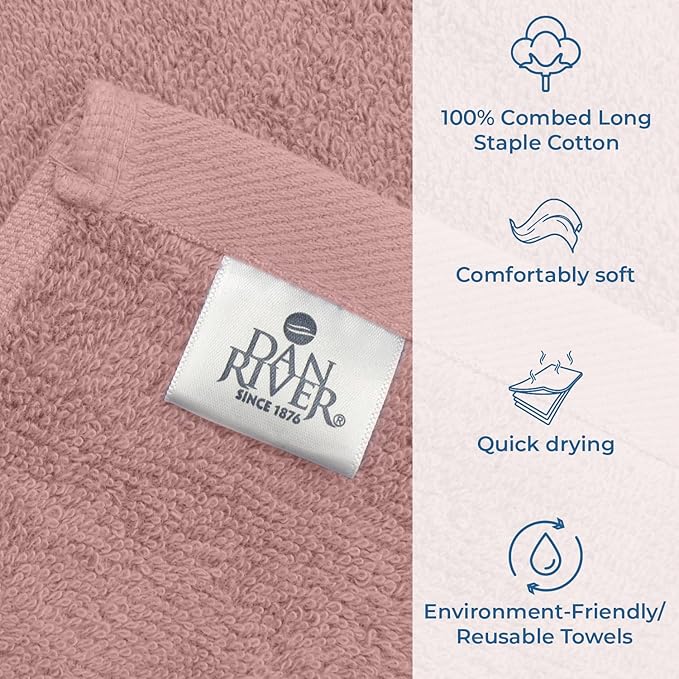 DAN RIVER Bath Towels Set of 4, 27 x 54 Inches, 100% Cotton, Larger & Lighter