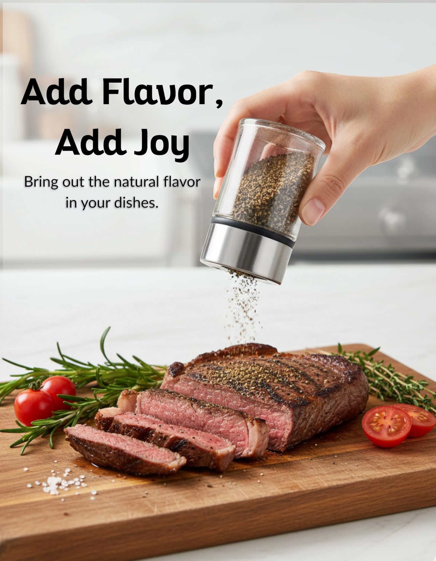 Stainless Steel Salt and Pepper Shaker with Adjustable Sprinkler Lid, Precision-Crafted Glass Salt Dispenser for Kosher Salt, Pepper, Kitchen Spices, Herbs, Coffee, Protein Powder and Baking