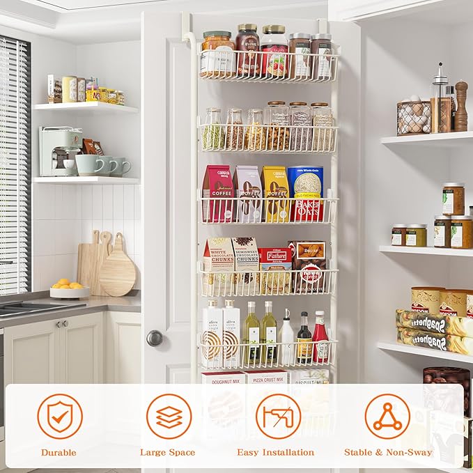 MIAOLI Over the Door Pantry Organizers and Storage, 6-Tier Spice Rack, Home &