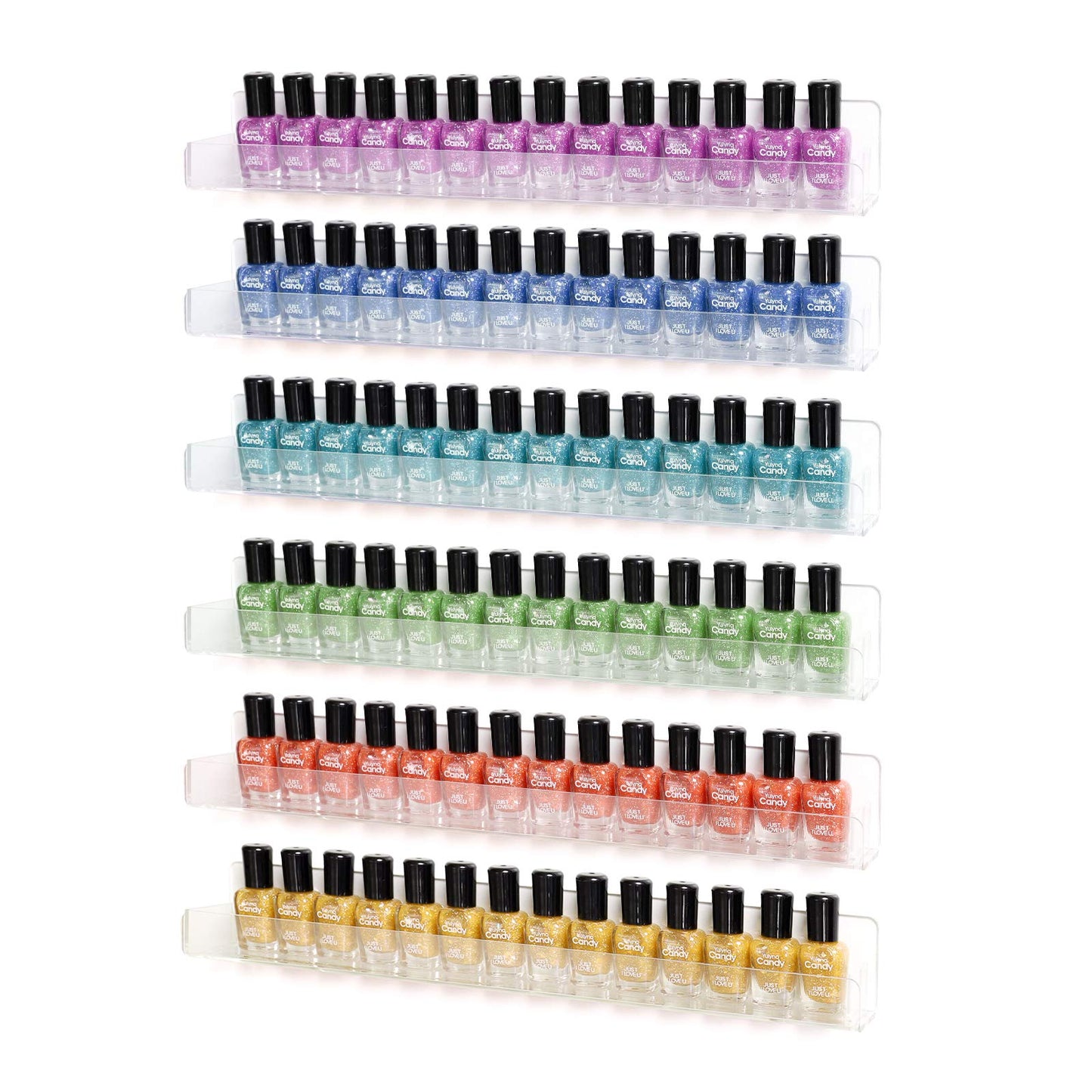 BTremary 15" Acrylic 6 Shelves Nail Polish Wall Mounted Holder Paint Organizer Storage Rack Clear Hanging Nail Polish Shelf Floating Wall Mount Nursery Bookshelves Vinyl Display Record Holder.