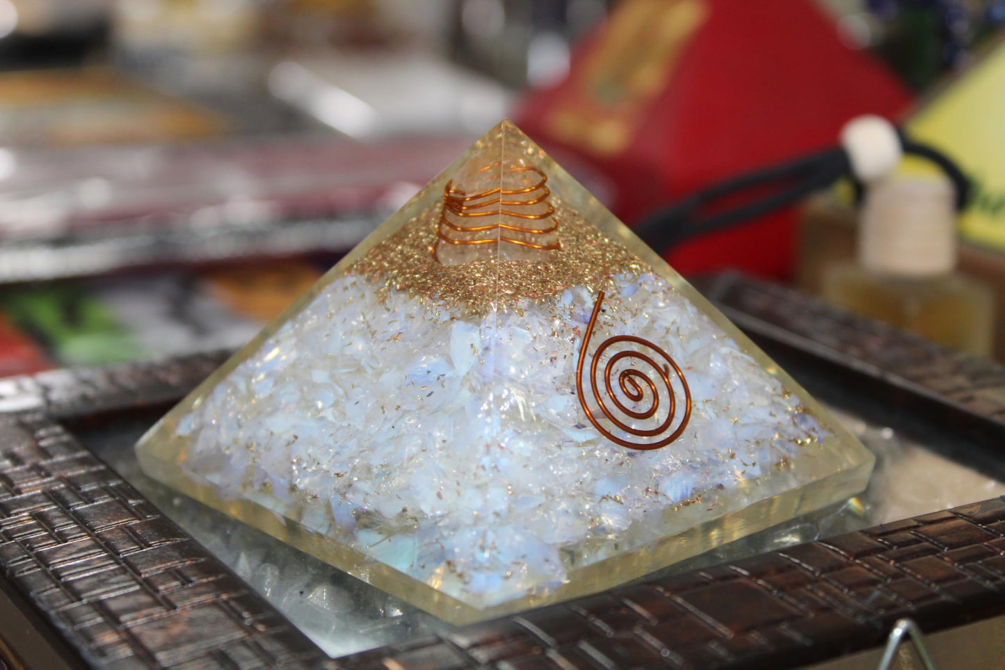 Jet International Jet Opalite Orgone Pyramid Approx 100-120 Grams Students Stress Relief Purification Free Crystal Therapy Booklet. Image is JUST A Reference.
