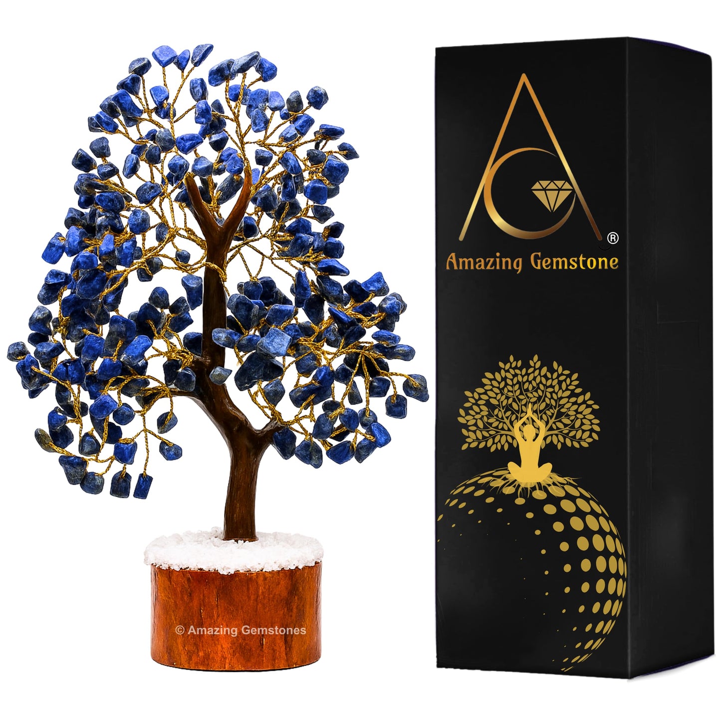 Amazing Gemstone Lapis Lazuli Natural Healing Crystal Bonsai Feng Shui Fortune Money Tree of Life for Home Office Decor, 10-12 Inch