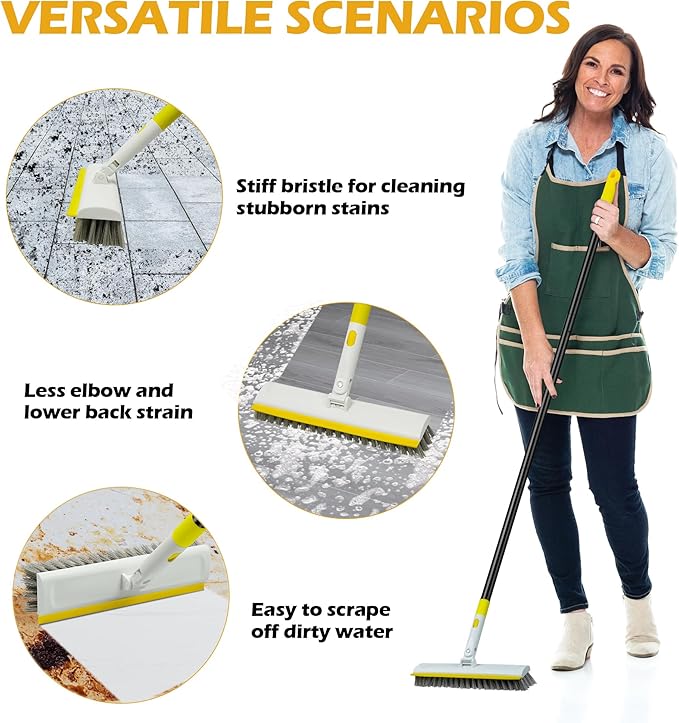 Floor Scrub Brush with 180° Rotating 50" Long Handle