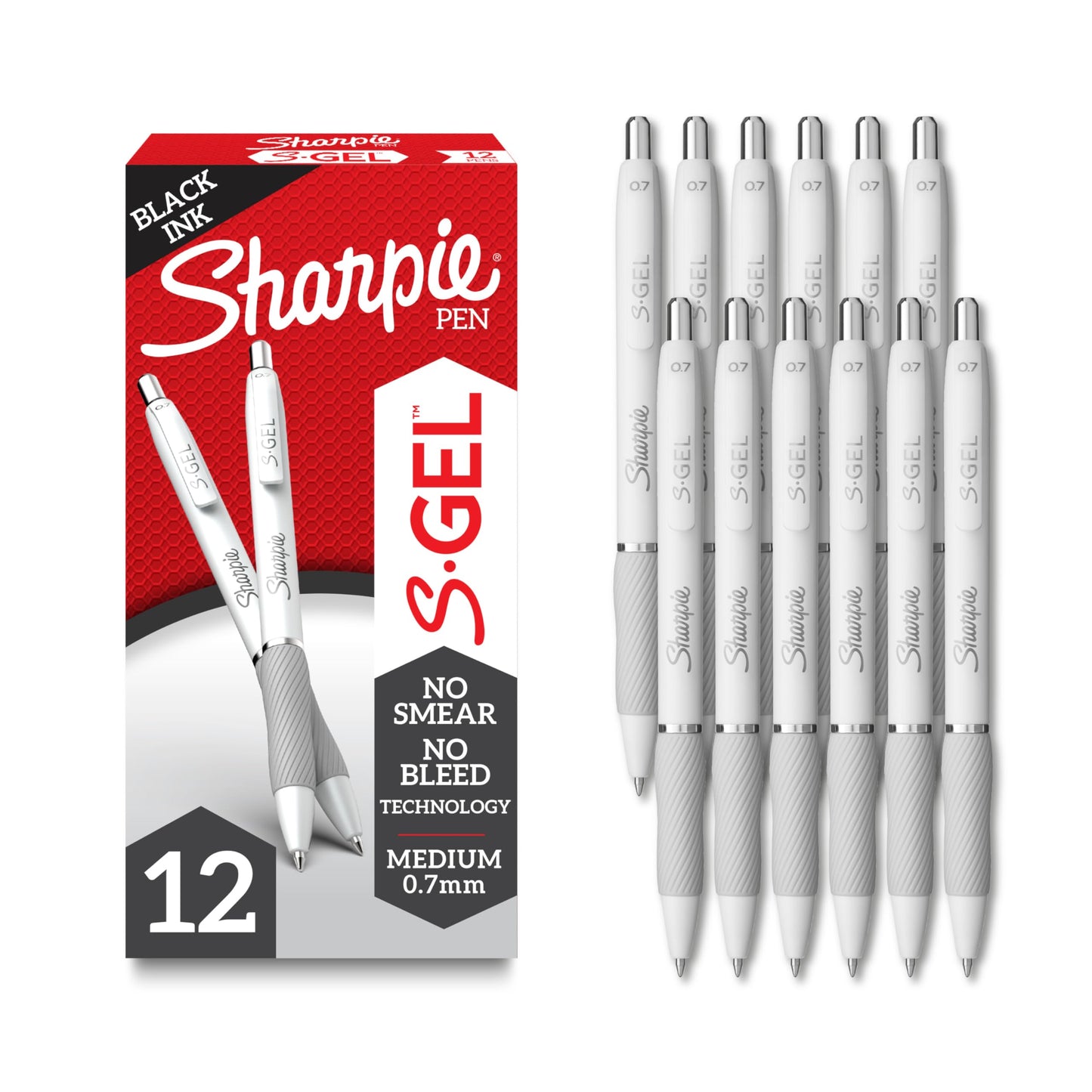 Sharpie S-Gel Gel Pens Drawing Pens Gel Ink For Journaling Writing Coloring Medium Point (0.7Mm) Pearl White Body Black Ink Pen 12 Count
