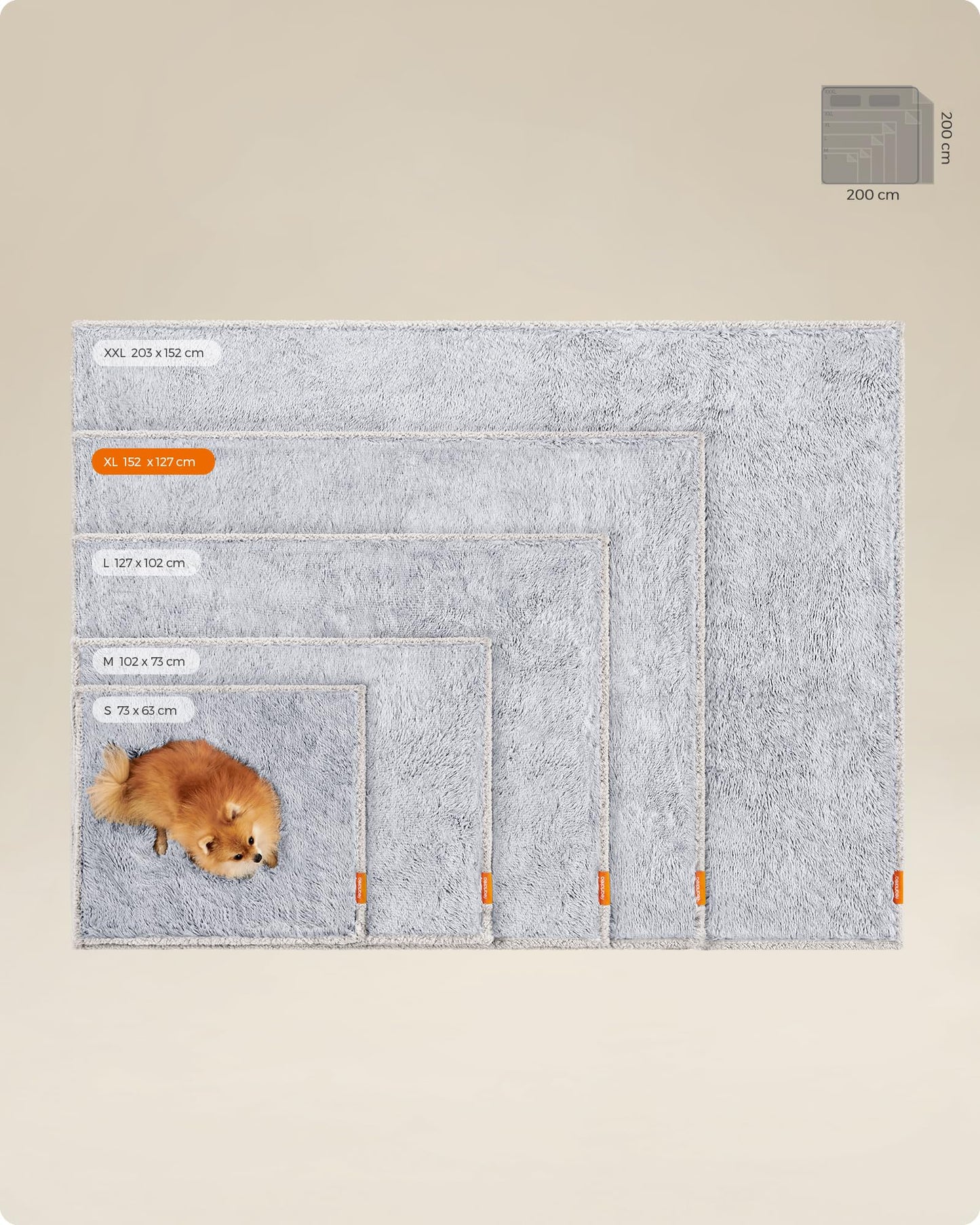 Feandrea Waterproof Dog Blanket, Long Plush Pet Blanket for Medium and Large Dogs, Cats, 152 x 127 cm, XL, Sherpa Fleece, Double Sided Reversible Dog Sofa Cover Protector, Grey Ombré PPB006G01