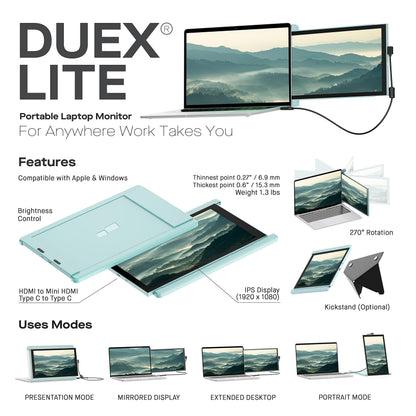 Duex Lite New Mobile Pixels Portable Monitor (2025 Upgraded), 12.5" Full HD IPS Laptop Screen Extender, USB C/HDMI Powered Plug and Play,Windows/Mac/Android/Switch Compatible (Jadeite Green)