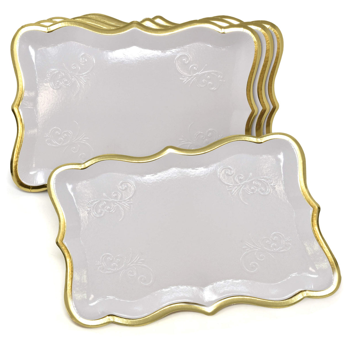 Gift Boutique Decorative Trays 10 Pack Gold Rim Display Platters Cardboard 9 x 13 Inch Wedding Birthday Party Dessert Decor