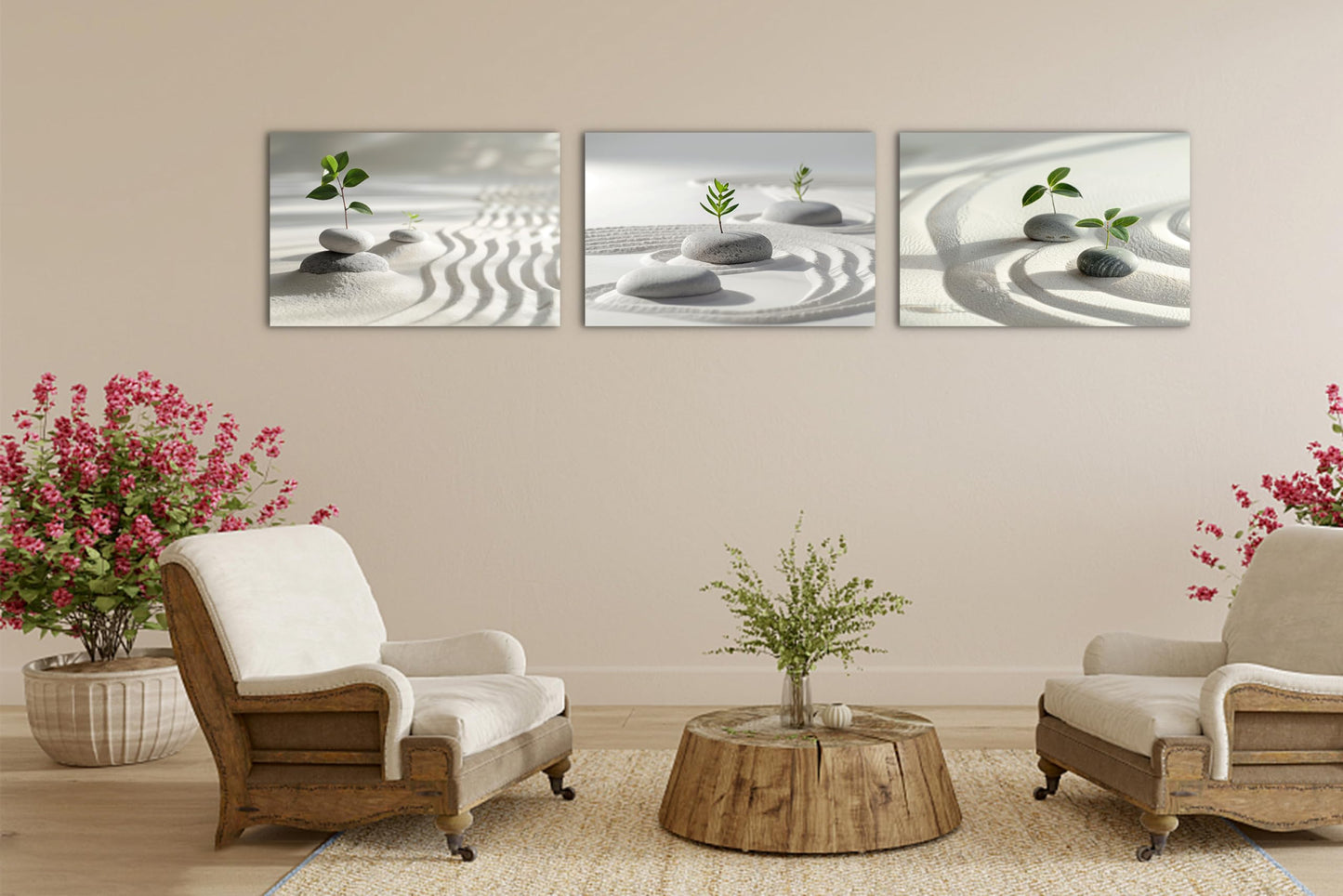 Zen Wall Art, 3 Pcs Stone and Green Leaf Pictures Zen Wall Decor Canvas Print, Yoga Spa Meditation Painting Calming Home Decorations Artwork for Spiritual Room Office Living Room Bedroom Bathroom
