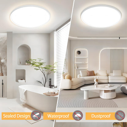 Yexati 30CM Bathroom Light 24W 3200LM 6000K/4000K/3000K IP54 Waterproof Ultra Thin Bathroom Lights Ceiling, Round Flush Ceiling Light for Kitchen Bedroom Toilet Porch Hallway Living Room Office