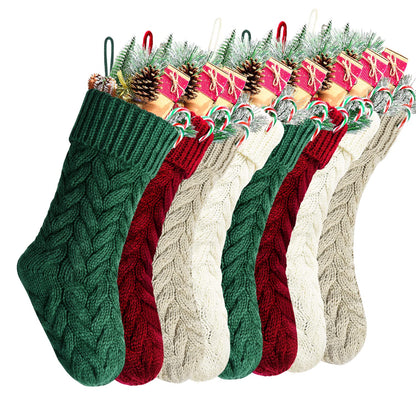 Kunyida Christmas Stockings, 18 Inch Burgundy, Ivory, Green and Khaki Cable Knitted Stocking for Xmas Holiday Decoration, 8 Pack