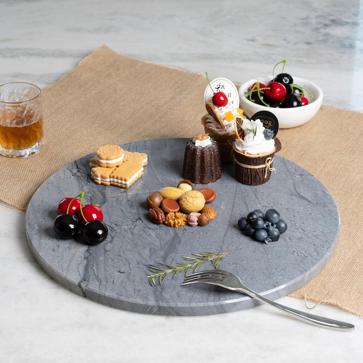 Koville 16" Grey Marble Pastry Cutting Board, Large Marble Cheese Serving Board for Kitchen Countertop, Stone Tray for Baking, Charcuterie, Trivet, Dough Pastry and Stone Cutting Boards
