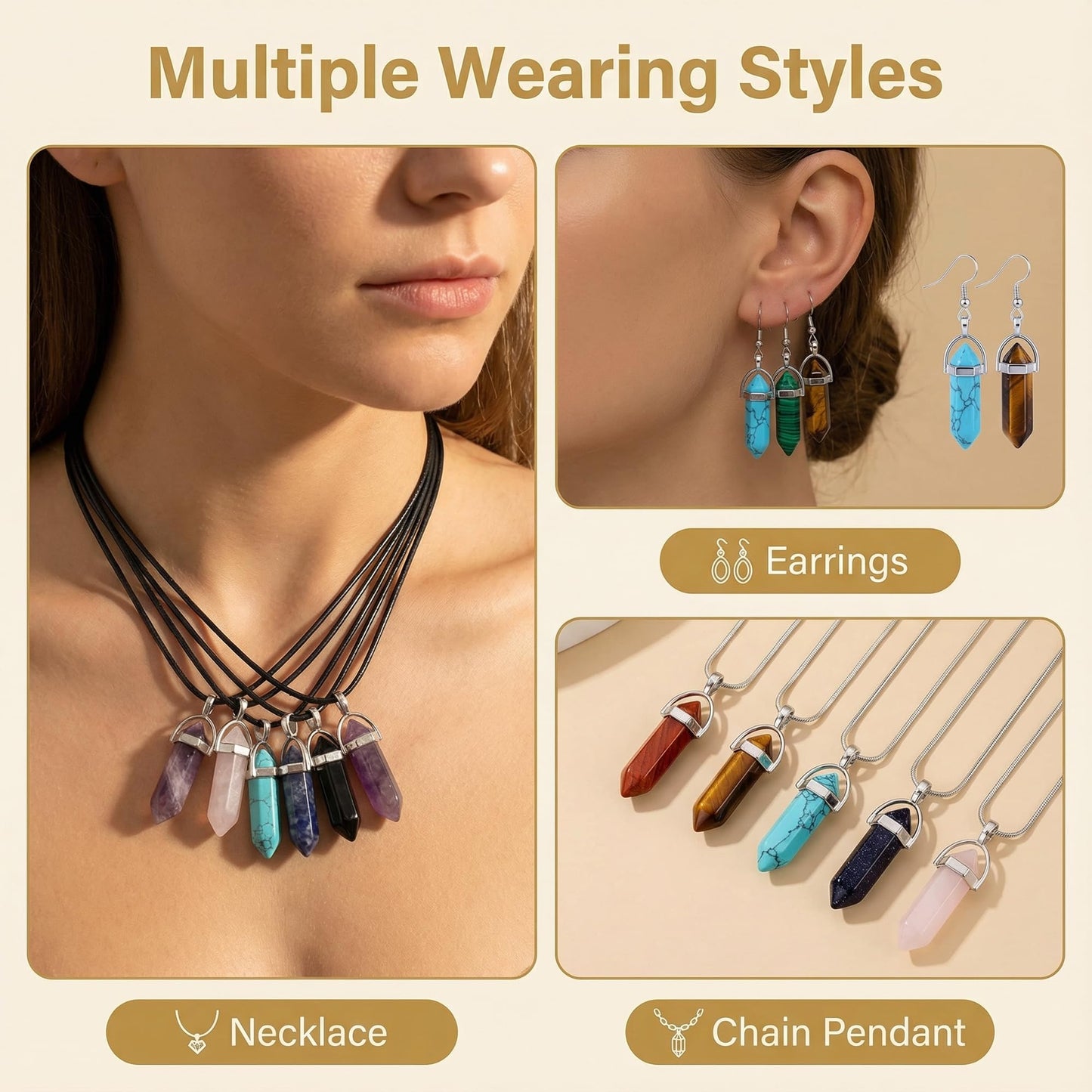 Cmidy Crystal Pendants Mutilcolor 50pcs Gemstone Bullet Meditation Healing Pointed Quartz Chakra Crystal Stone Reiki Pendants for Necklace Jewelry Making