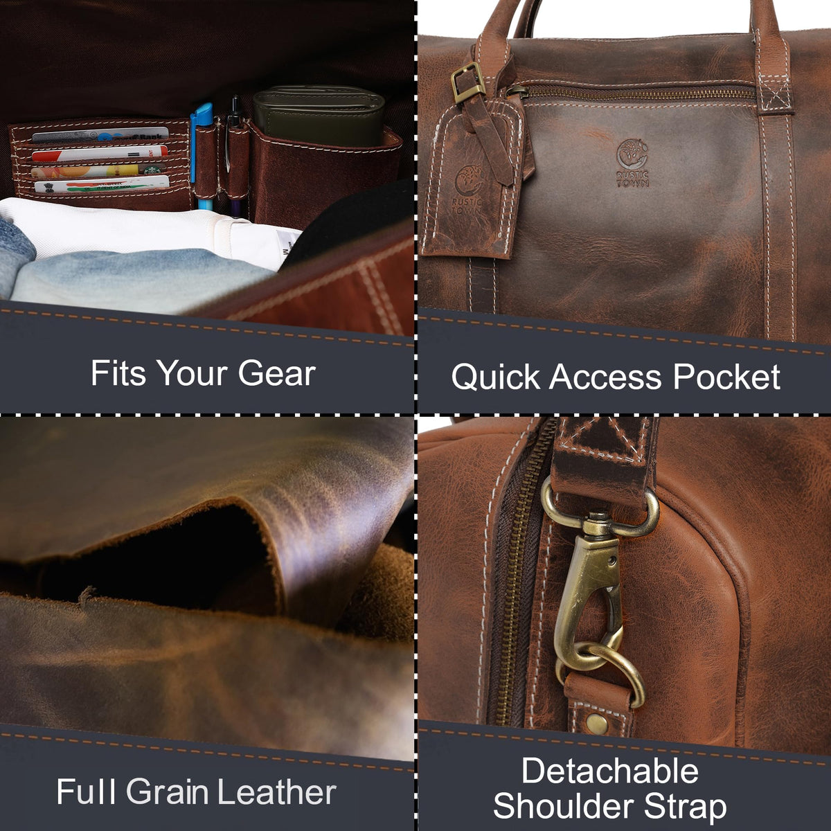 Handmade Leather Carry On Bag - Airplane Underseat Travel Duffel Bags By Rustic Town (Mulberry) Medium